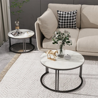 LUVODI Small Living Room Furniture Table 2 Pack Round Marble Nesting Center Coffee Table Sofa Side Tea Desk Space-saving