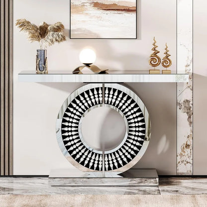 Modern Mirrored Console Table with A Sparkling Crystal-encrusted Base, 43-inch Silver Console Table/decorative Table