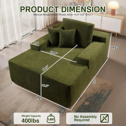 Chaise Lounge Chair Indoor, 67" Oversized Comfy Plush Fur Sleeper Sofa Bed, Boneless Upholstered Recliner Bed with Pillows