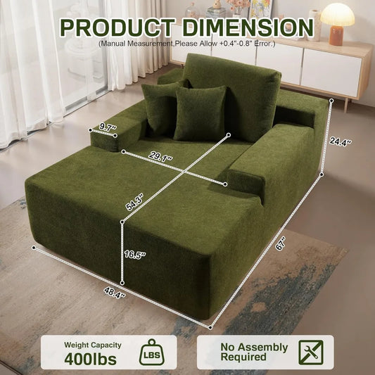 Chaise Lounge Chair Indoor, 67" Oversized Comfy Plush Fur Sleeper Sofa Bed, Boneless Upholstered Recliner Bed with Pillows