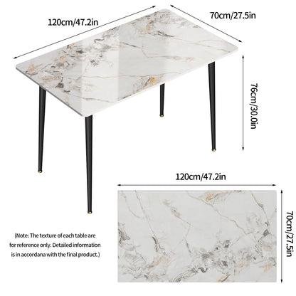 LUVODI 4-6 People Seats Marble Dining Table with Chair 1.2m Restaurant Kitchen Cafe Shop Coffee Table Furniture with Metal Legs