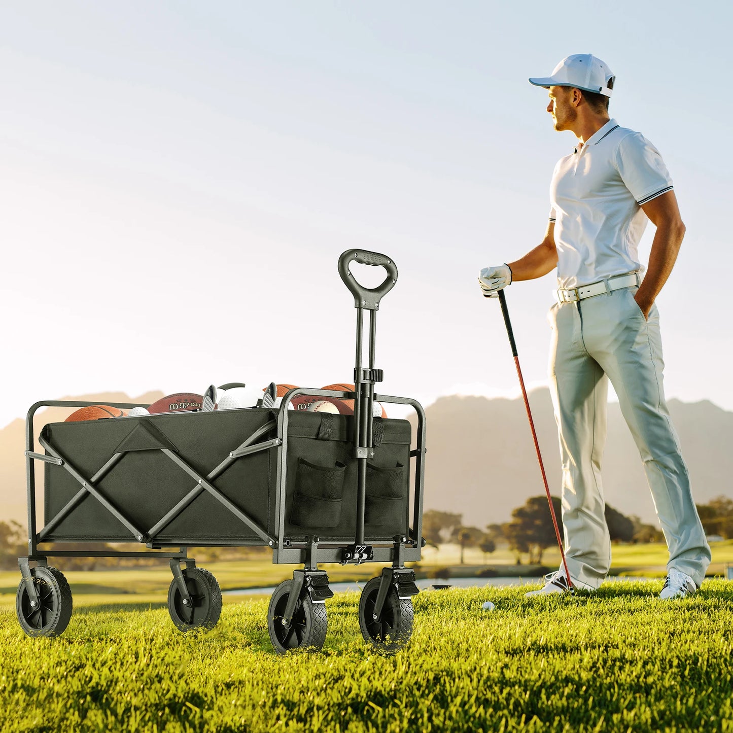 Outdoor Foldable Garden & Beach Cart – Large Capacity Utility Wagon for Shopping, Sports, Camping
