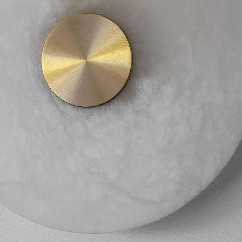 Spanish Marble LED Round Wall Sconce – Brass Bedroom & Living Room Light.