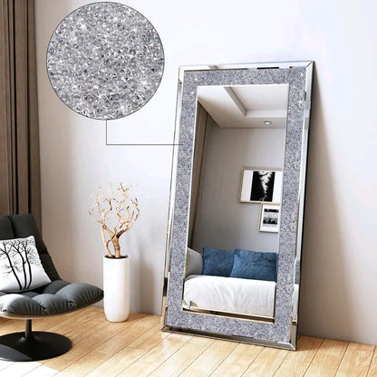 LUVODI Large Crushed Diamond Wall Mirror Crystal Sparkly Silver Home Decor Mirror for Vanity and Dressing