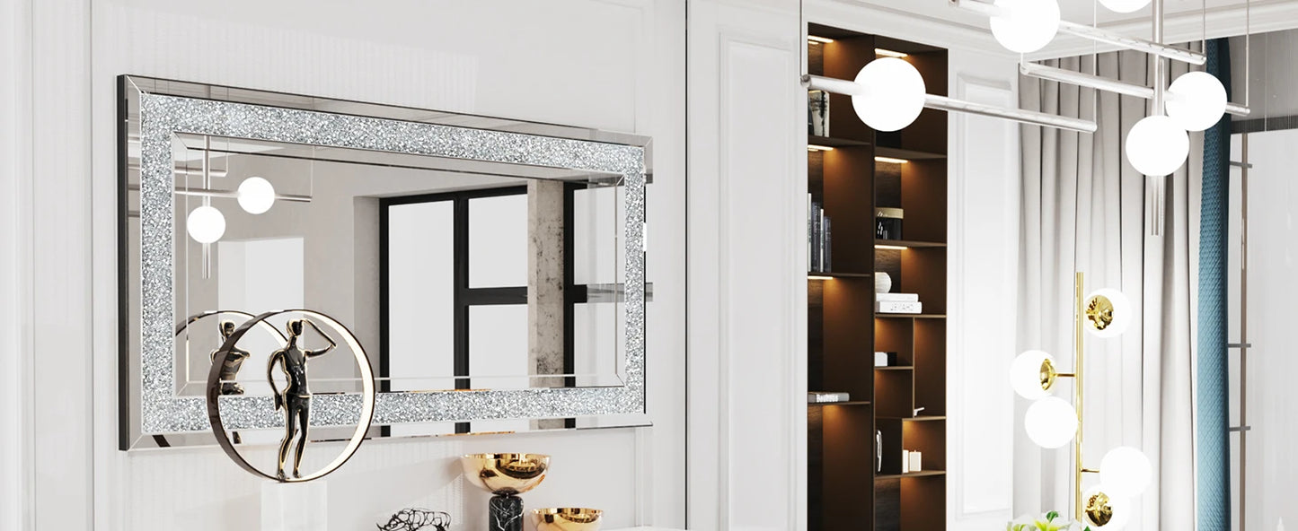 LUVODI Large Crushed Diamond Wall Mirror Crystal Sparkly Silver Home Decor Mirror for Vanity and Dressing