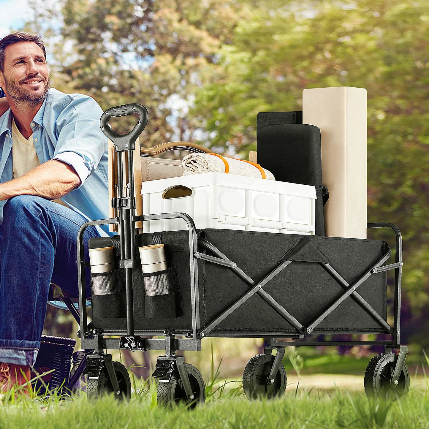 Outdoor Foldable Garden & Beach Cart – Large Capacity Utility Wagon for Shopping, Sports, Camping