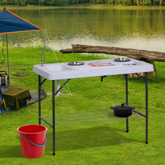Collapsible Deluxe Fish Cleaning Table with Sink and Faucet.