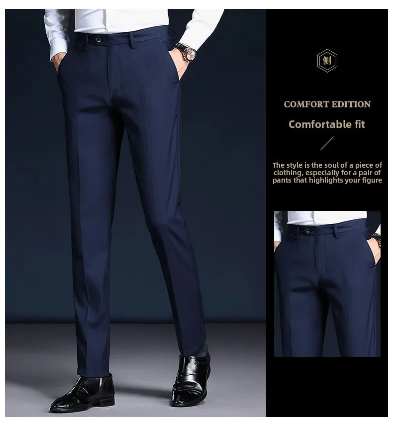 Top Grade Wrinkle Free New Brand Fashion Suit Pant Business Office Trousers For Men Dress Pants Straight Trousers Men's Clothing