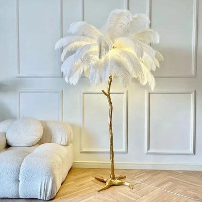 Nordic Feather Floor Lamp Luxury LED Standing Light for Internet Celebrity Ostrich Ins Live Broadcast Room Bedroom Home Decor