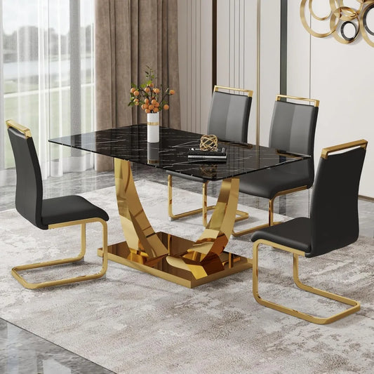 Elegant Gold Dining Table Set