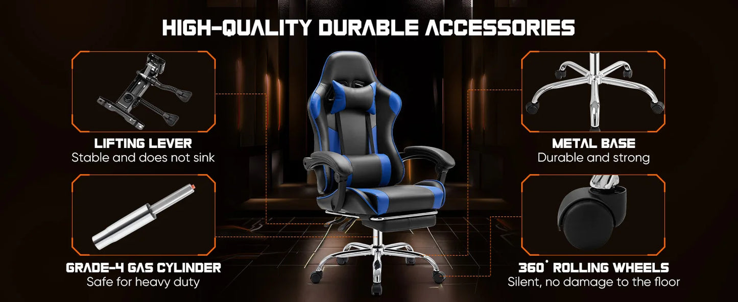 JHK Ergonomic Racing Gaming Chair PU Leather with Adjustable Headrest & Lumbar Support.