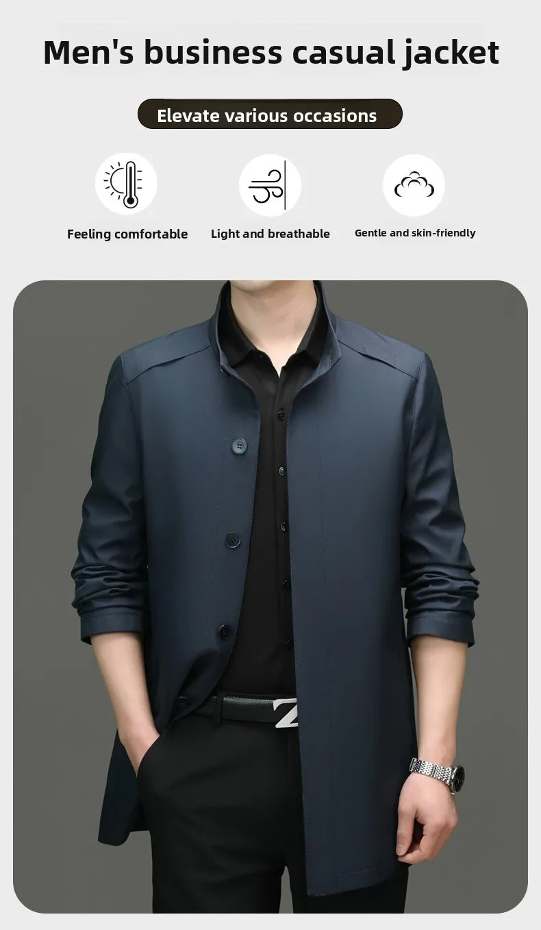 High End Anti Wrinkle New Brand Business Casual Fashion Slim Fit Trench Coats Spring Autumn Overcoat Long Jacket Outercoat