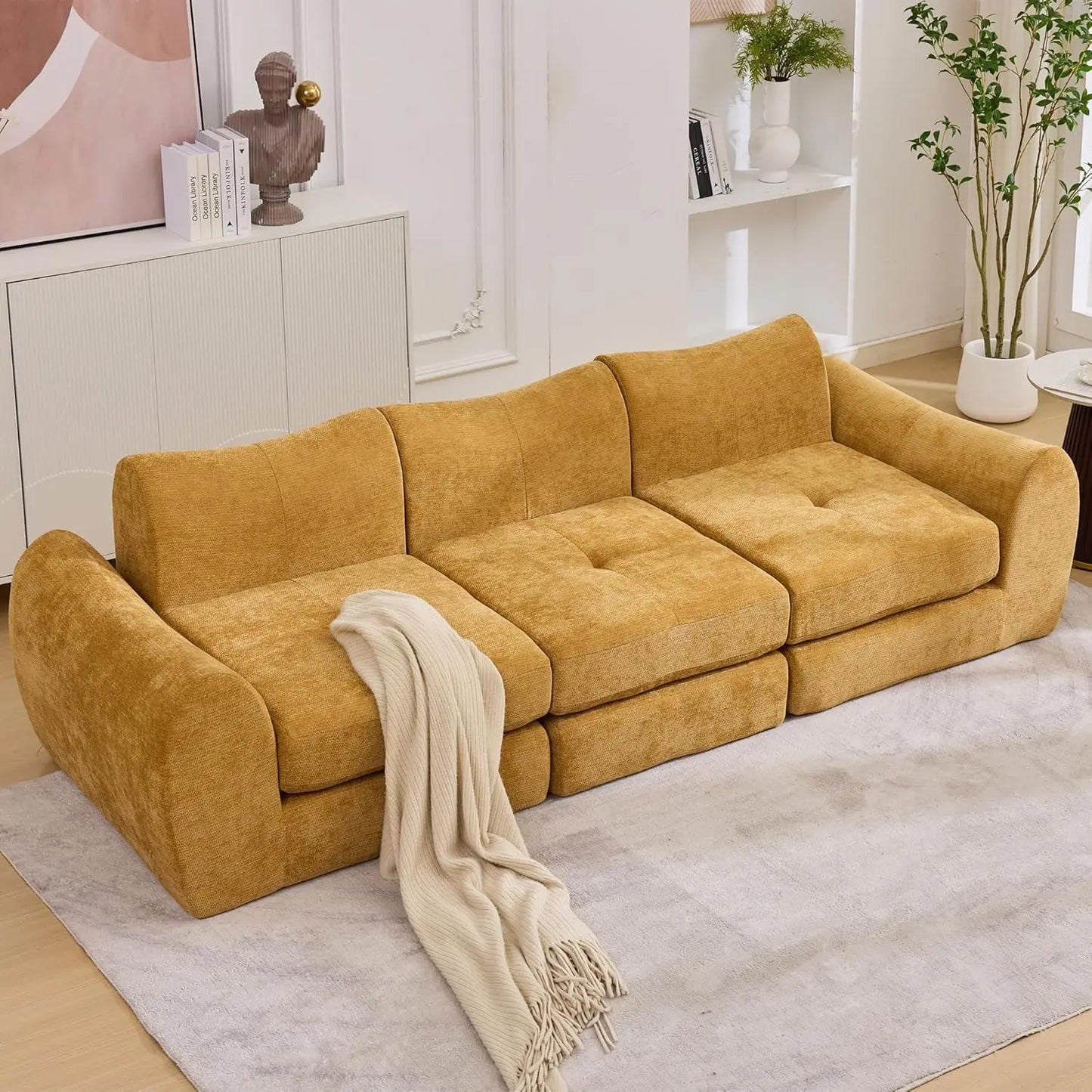 101.6" Modular Sectional Cloud Sofa – 4-in-1 Folding Convertible Sofa Bed, Modular Cushion Couch.