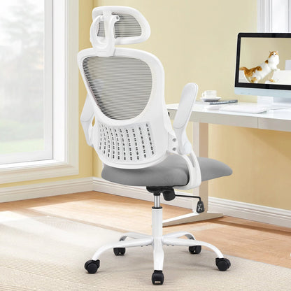 Ergonomic Mesh Office Chair with Flip-Up Arms and Adjustable Headrest – Lumbar Support for Home & Computer Desk.