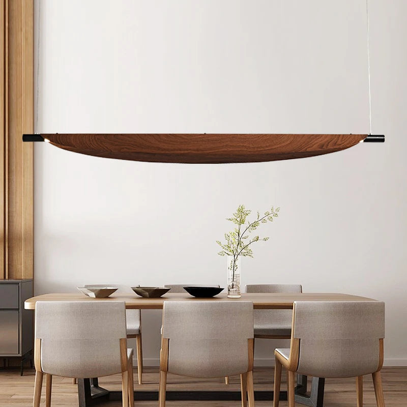 Wabi Sabi Retro Leaf Pendant Light – Minimalist Strip Chandelier for Dining
