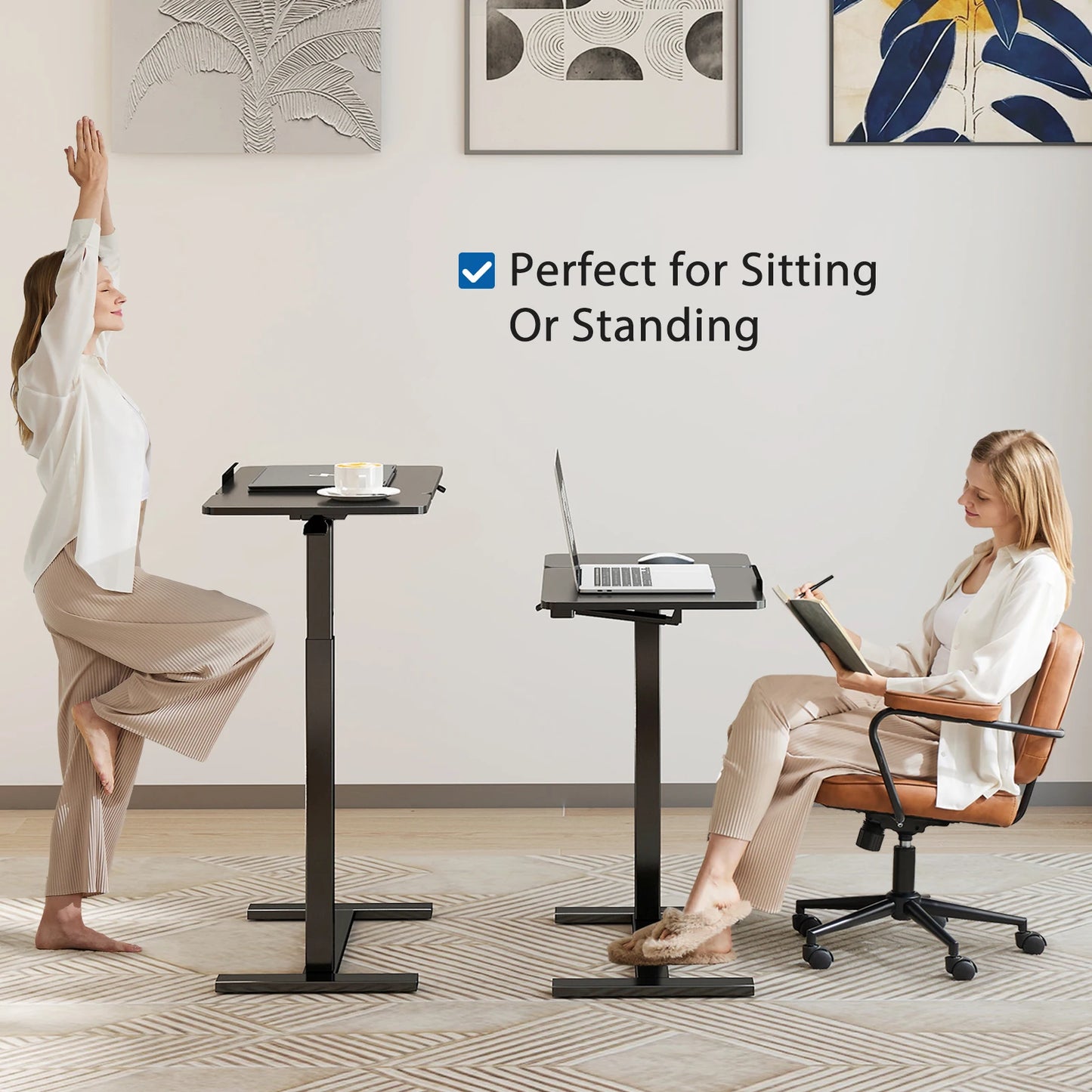 JHK Overbed Flip Lap Desk with Wheels, Tilt Top & Adjustable Height for Home Use.