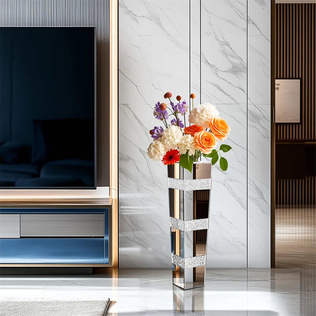 Decorative vase with flowers in a modern living room setting