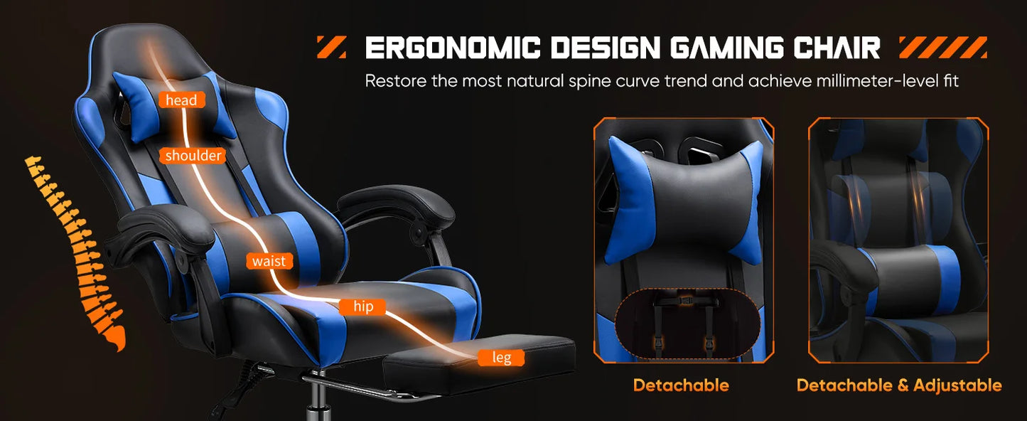 JHK Ergonomic Racing Gaming Chair PU Leather with Adjustable Headrest & Lumbar Support.