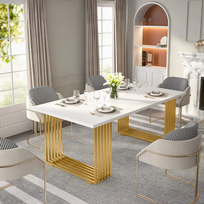 Modern White Executive Desk with Gold Metal Legs – Large Home Office Table.