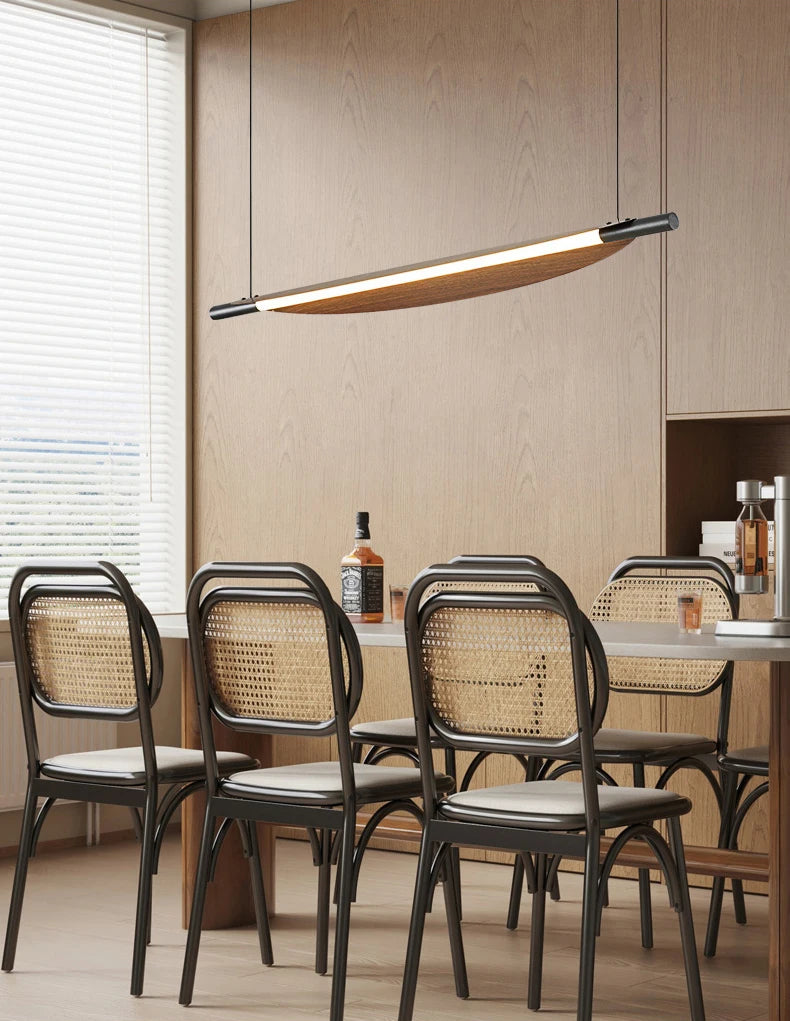 Wabi Sabi Retro Leaf Pendant Light – Minimalist Strip Chandelier for Dining