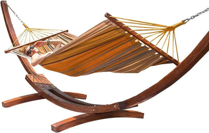 Cotton Hammock with 10.5ft Wood Arc Stand – Indoor &amp; Outdoor Relaxation Combo.