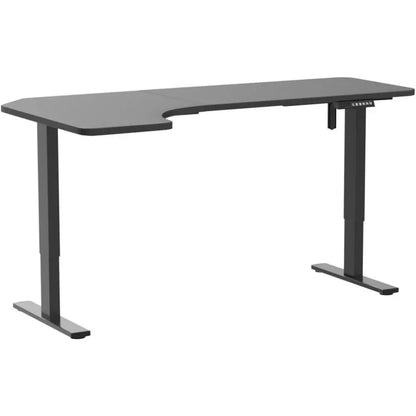 Electric Height Adjustable L-Shaped Standing Desk – 58" x 35", Reversible Black Top, Black Steel Frame.