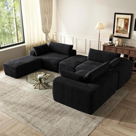 184'' L-Shaped 6-Seater Cloud Sectional Sofa – Double-Layer Plush Corduroy Living Room Couch in a Box.
