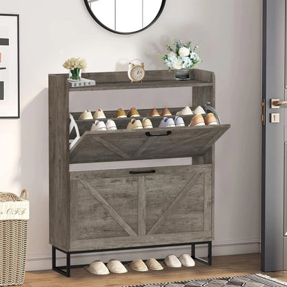 Hidden Shoe Storage Cabinet with 2 Flip Drawers.