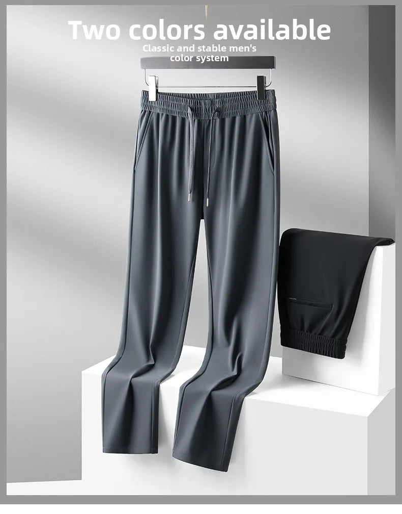 High Quality Ice Silk Stretch New Brand Casual Fashion Strappy Long Pants Elastic Pencil Street Style Teens Trousers Men Clothes