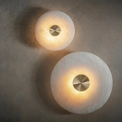 Spanish Marble LED Round Wall Sconce – Brass Bedroom & Living Room Light.