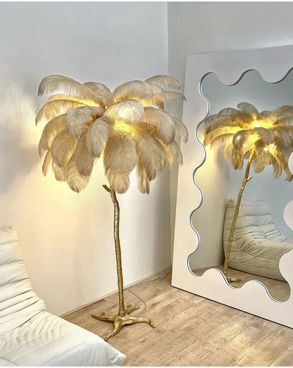 Nordic Feather Floor Lamp Luxury LED Standing Light for Internet Celebrity Ostrich Ins Live Broadcast Room Bedroom Home Decor