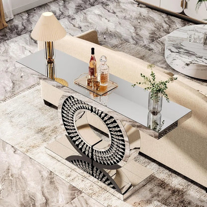 Modern Mirrored Console Table with A Sparkling Crystal-encrusted Base, 43-inch Silver Console Table/decorative Table