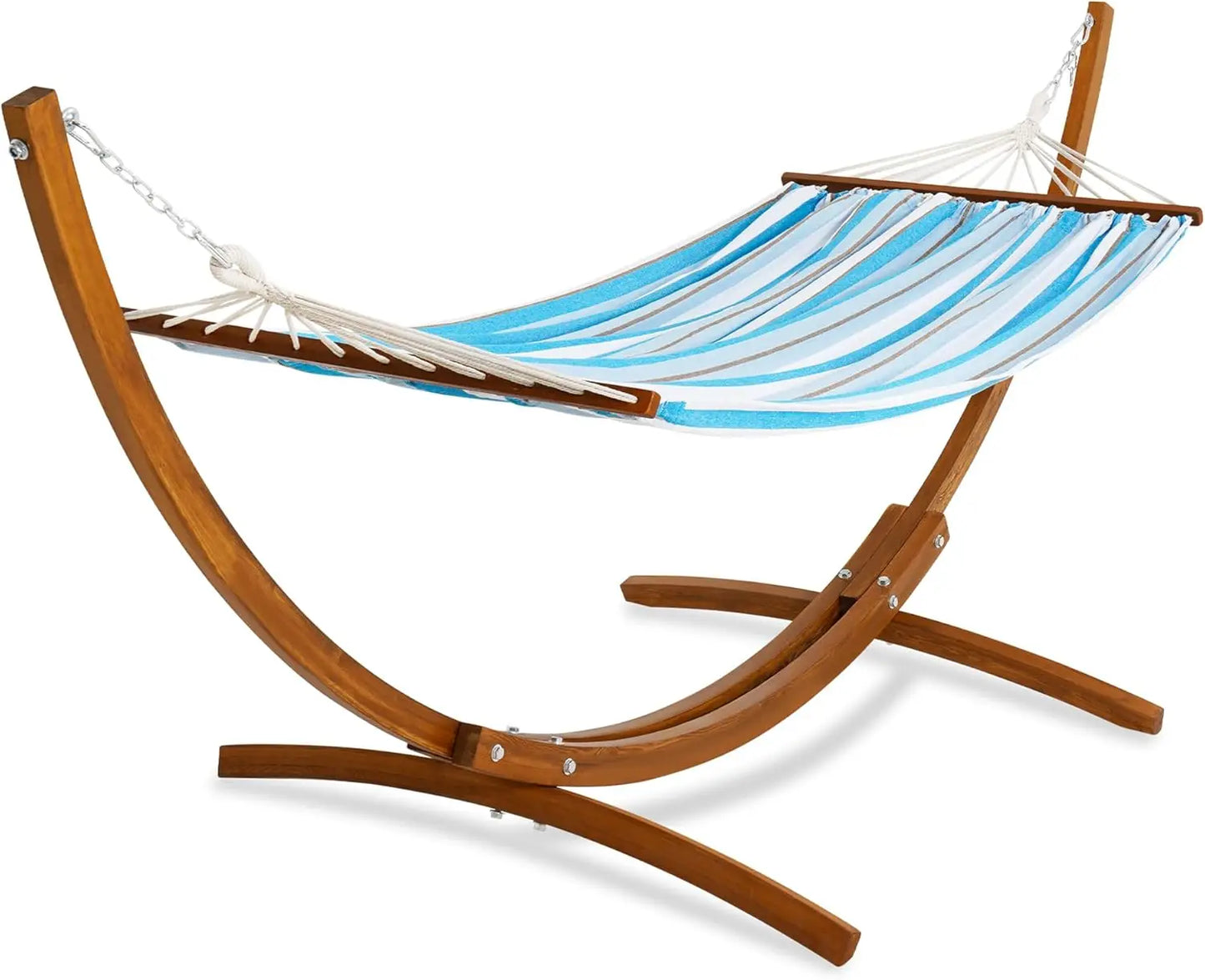 Cotton Hammock with 10.5ft Wood Arc Stand – Indoor &amp; Outdoor Relaxation Combo.