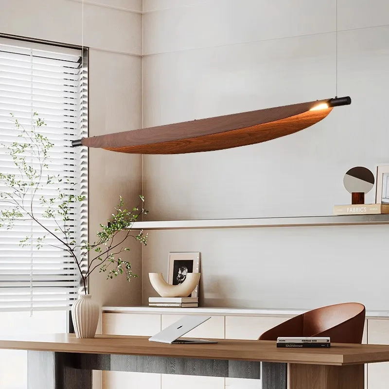 Wabi Sabi Retro Leaf Pendant Light – Minimalist Strip Chandelier for Dining
