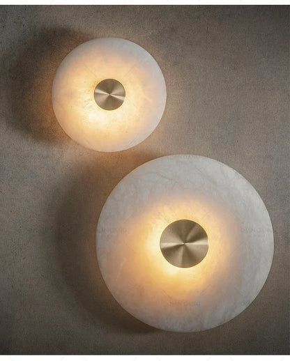 Spanish Marble LED Round Wall Sconce – Brass Bedroom & Living Room Light.