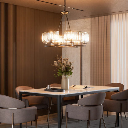 LUVODI Round Crystal Pendant Light Fixture Black Ceiling Chandelier Lamp with 3 Color Lights Adjustable Height