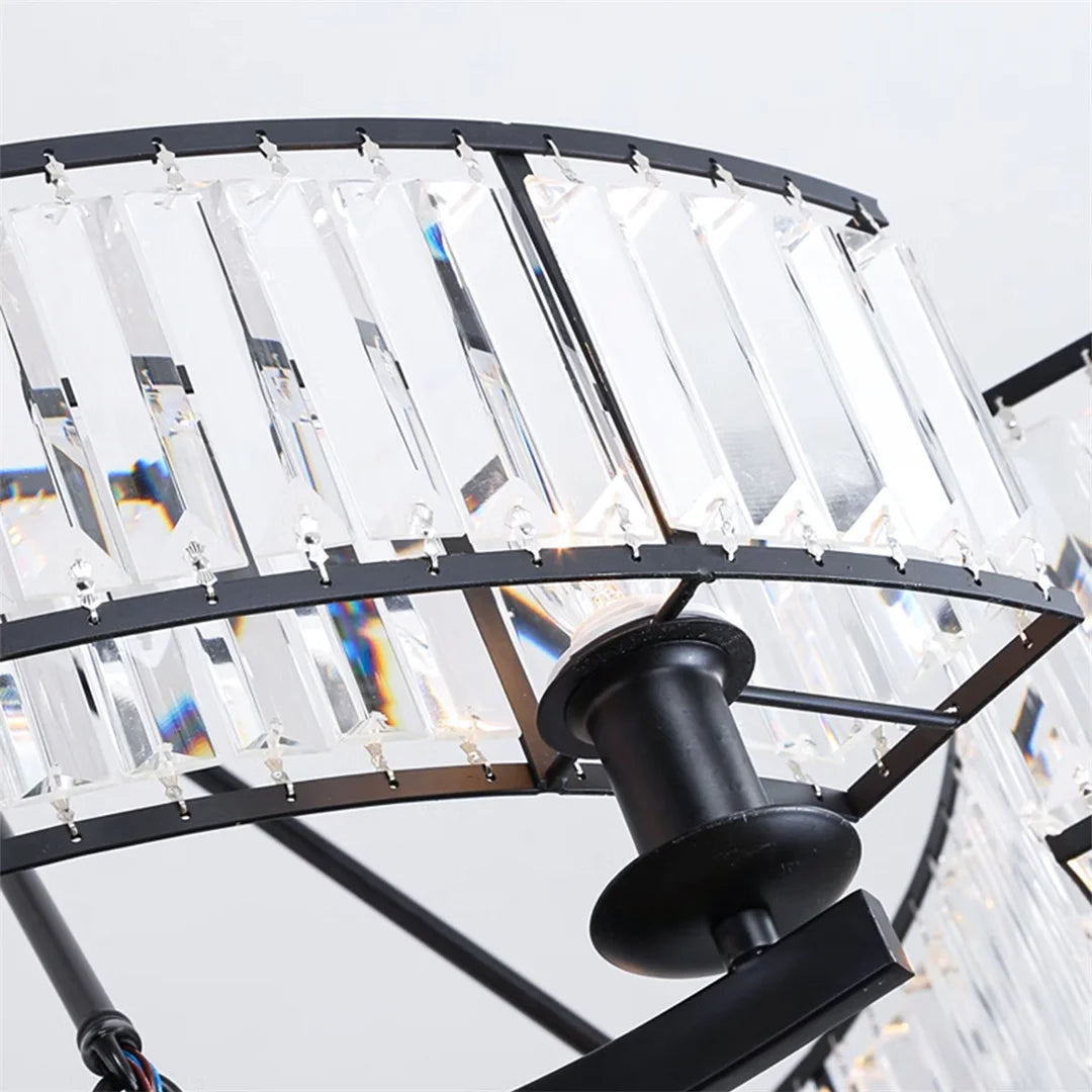 LUVODI Round Crystal Pendant Light Fixture Black Ceiling Chandelier Lamp with 3 Color Lights Adjustable Height