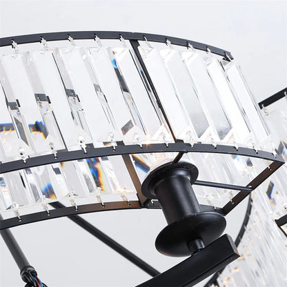 LUVODI Round Crystal Pendant Light Fixture Black Ceiling Chandelier Lamp with 3 Color Lights Adjustable Height