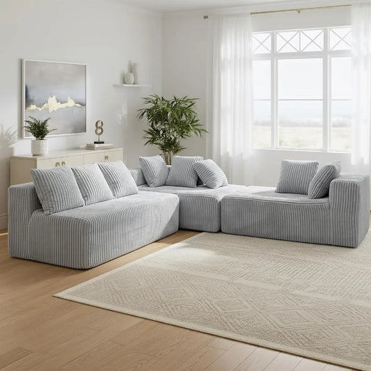 130" Boneless Modular Sectional Sofa – Corduroy U-Shaped with Chaise.