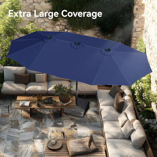 15FT Double-Sided Patio Umbrella with Base.