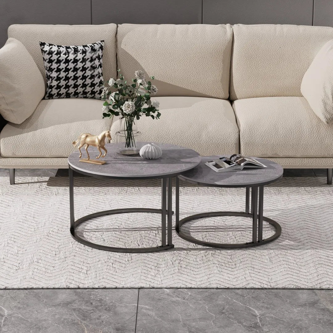 LUVODI Small Living Room Furniture Table 2 Pack Round Marble Nesting Center Coffee Table Sofa Side Tea Desk Space-saving