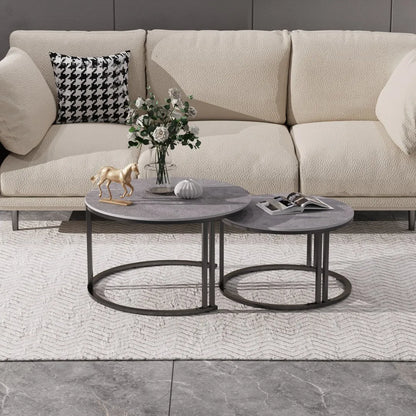 LUVODI Small Living Room Furniture Table 2 Pack Round Marble Nesting Center Coffee Table Sofa Side Tea Desk Space-saving