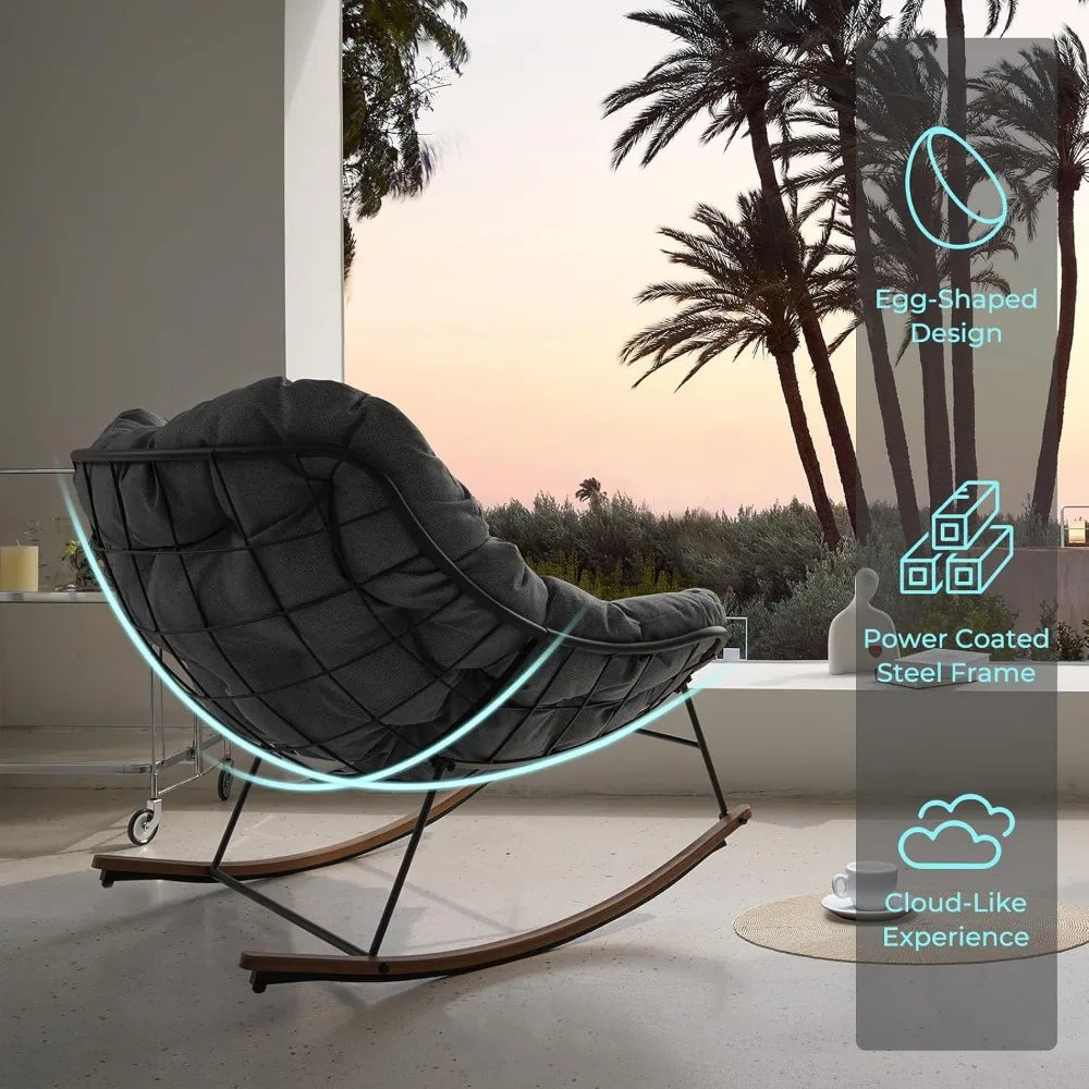 Outdoor Papasan Rocking Chair with Cushion.