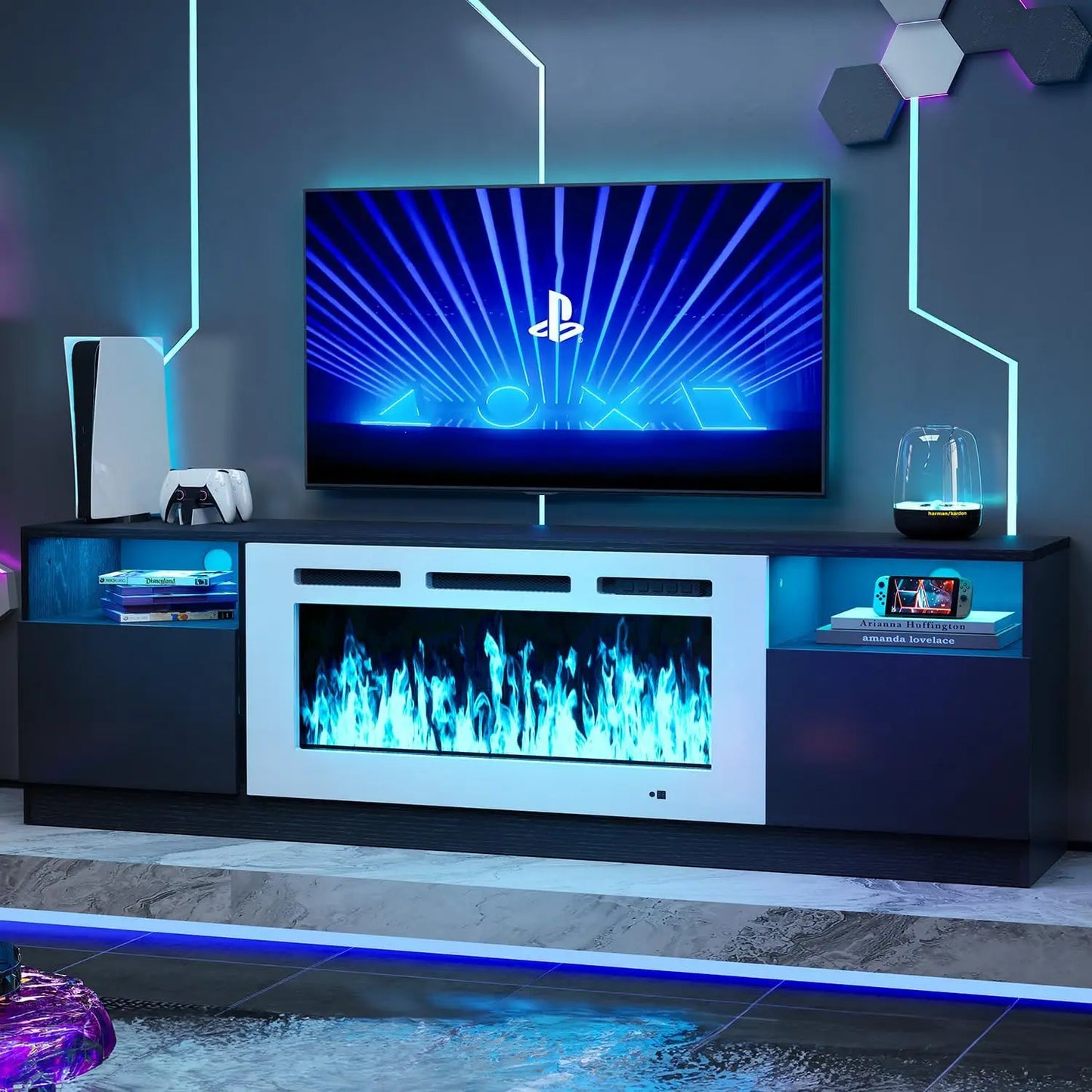 Fireplace TV Stand with 36" Electric Fireplace for TVs up to 80".