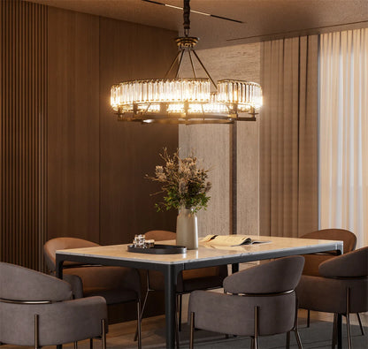 LUVODI Round Crystal Pendant Light Fixture Black Ceiling Chandelier Lamp with 3 Color Lights Adjustable Height