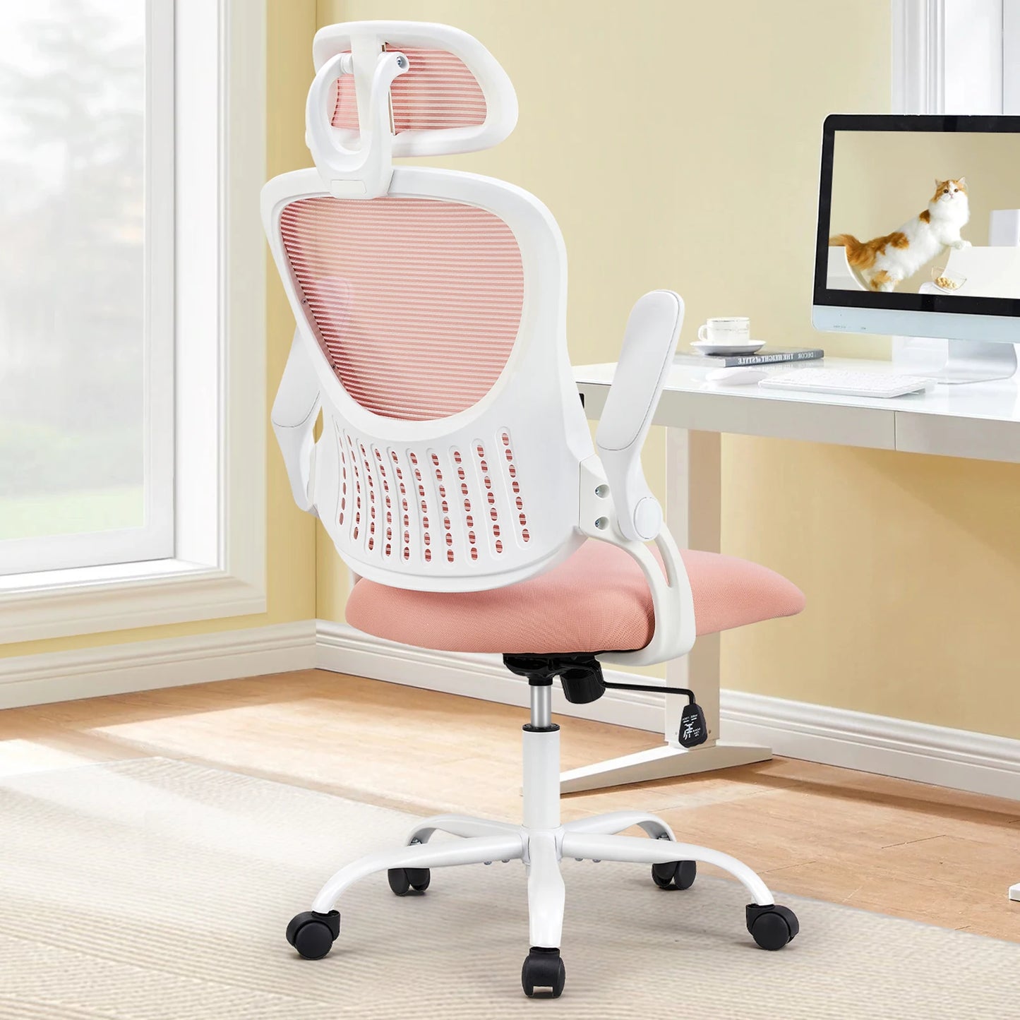 Ergonomic Mesh Office Chair with Flip-Up Arms and Adjustable Headrest – Lumbar Support for Home & Computer Desk.