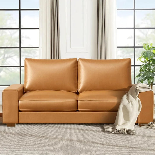 Modern Faux Leather 2-Seater Loveseat with Spring Cushions and Solid Wood Frame