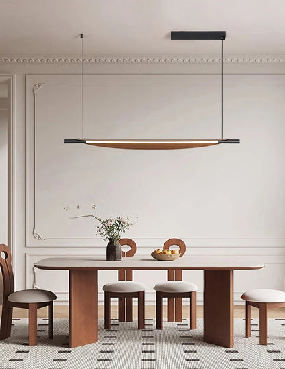 Wabi Sabi Retro Leaf Pendant Light – Minimalist Strip Chandelier for Dining