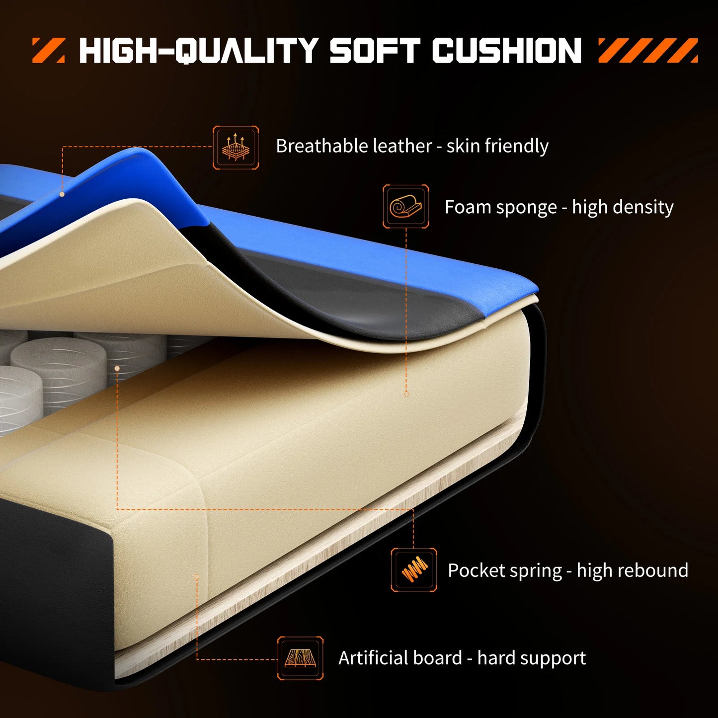 JHK Ergonomic Racing Gaming Chair PU Leather with Adjustable Headrest & Lumbar Support.