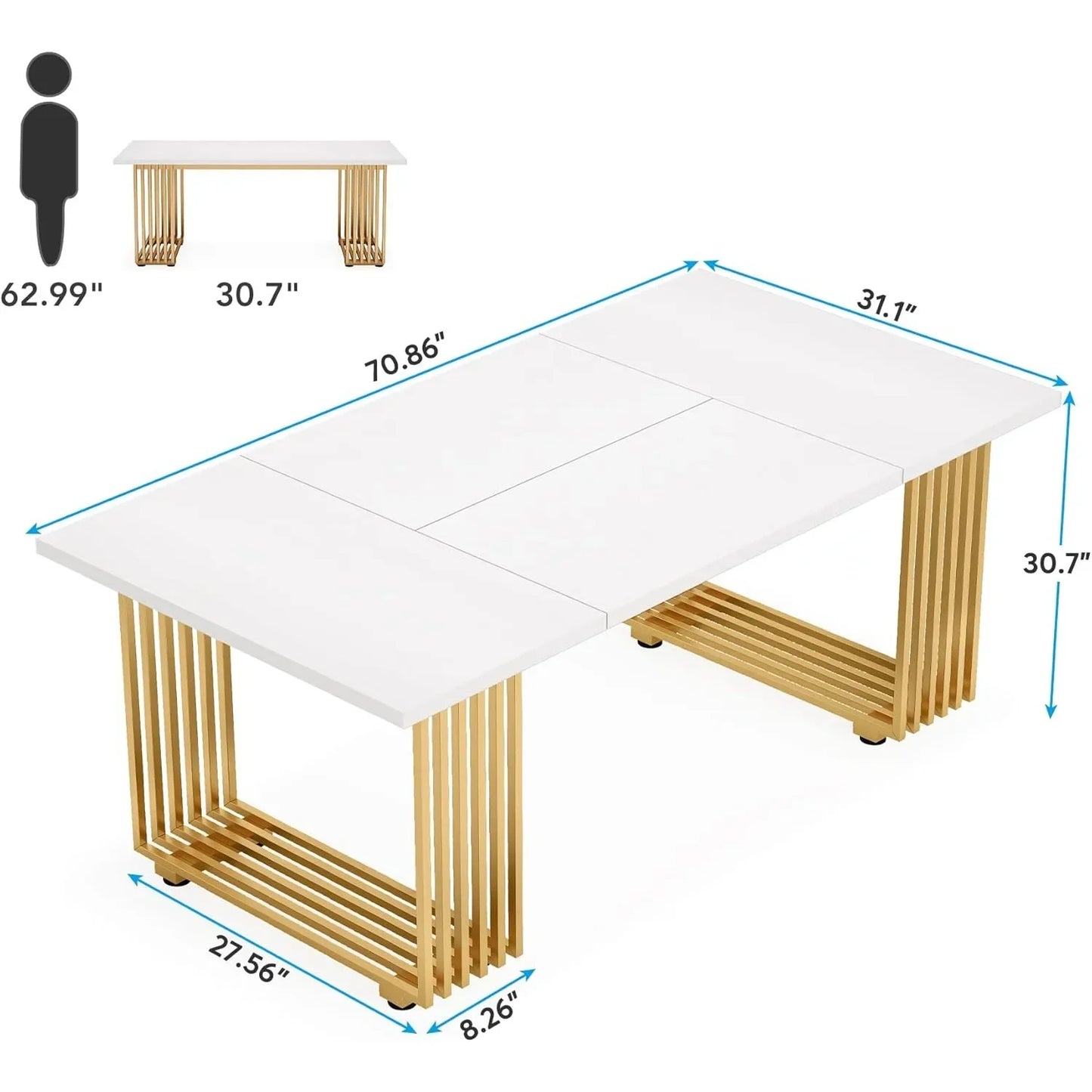 Modern White Executive Desk with Gold Metal Legs – Large Home Office Table.